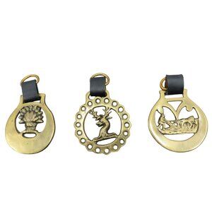 BRASS HORSE Set Of 3 Vintage Brasses With Leather Straps